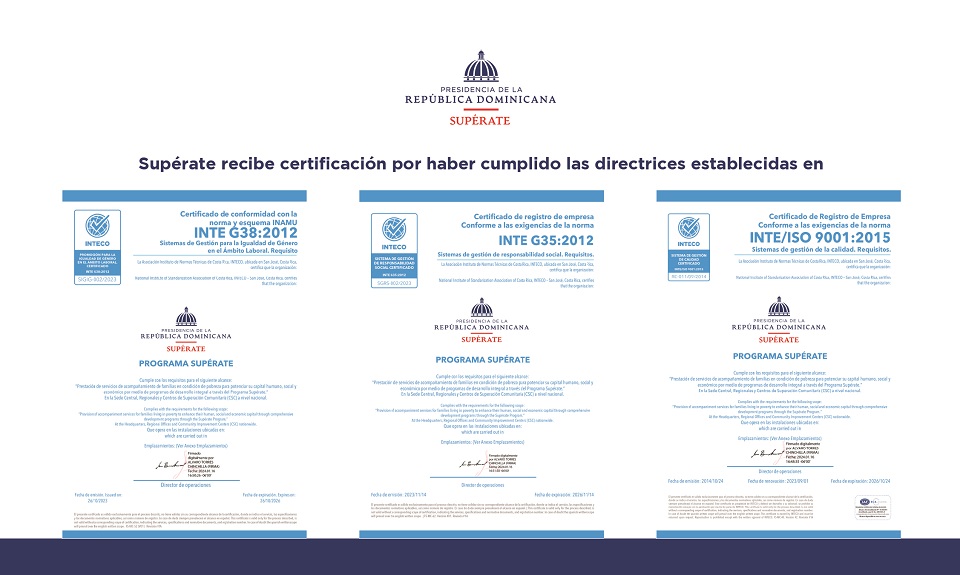 Programa Supérate recibe certificaciones de INTECO Costa Rica