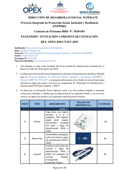 Adquisición de Materiales de Identificación y Promocionales POP para Supérate -OPEX