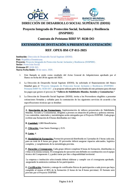 EXTENSIÓN DE INVITACIÓN A PRESENTAR COTIZACIÓN