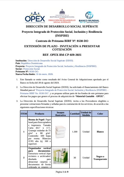 EXTENSIÓN DE PLAZO – INVITACIÓN A PRESENTARCOTIZACIÓNREF. OPEX-BM-CP-029-2025