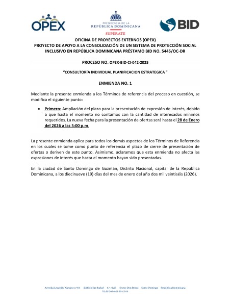 CONSULTORÍA INDIVIDUAL PLANIFICACION ESTRATEGICA – ENMIENDA NO. 1