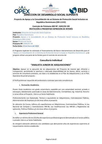 ANALISTA JUNIOR DE ADQUISICIONES