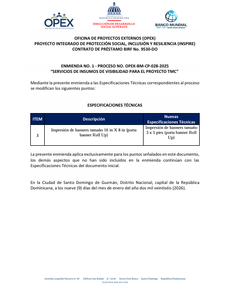 ENMIENDA NO. 1 SERVICIOS DE INSUMOS DE VISIBILIDAD PARA EL PROYECTO TMC