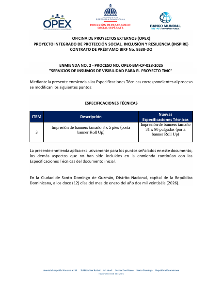 ENMIENDA NO. 2 INSUMOS DE VISIBILIDAD PARA PROYECTO TMC