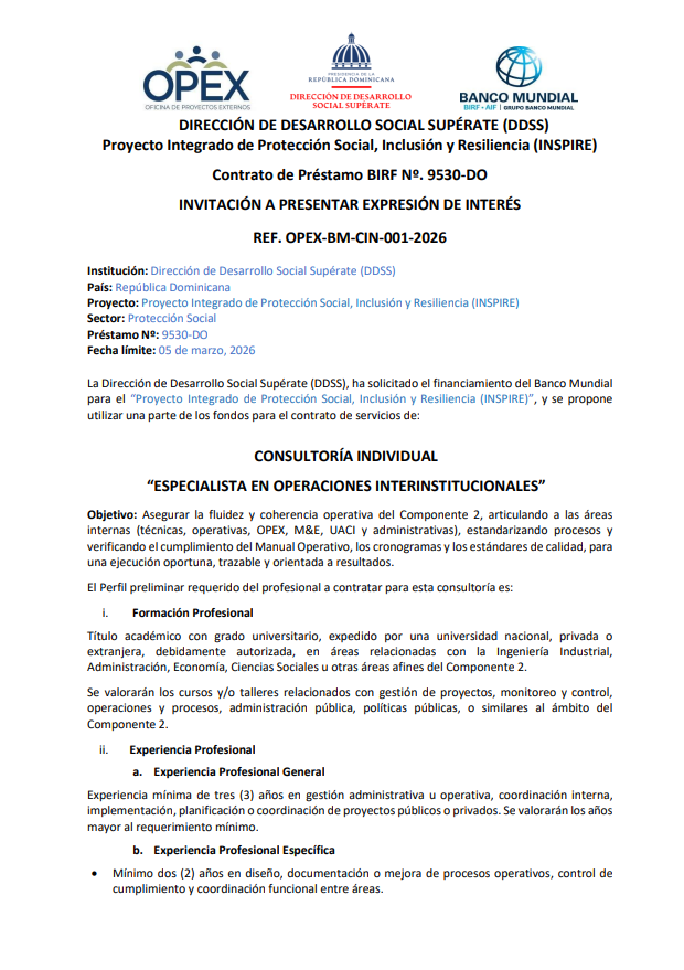 Especialista en Operaciones Interinstitucionales.