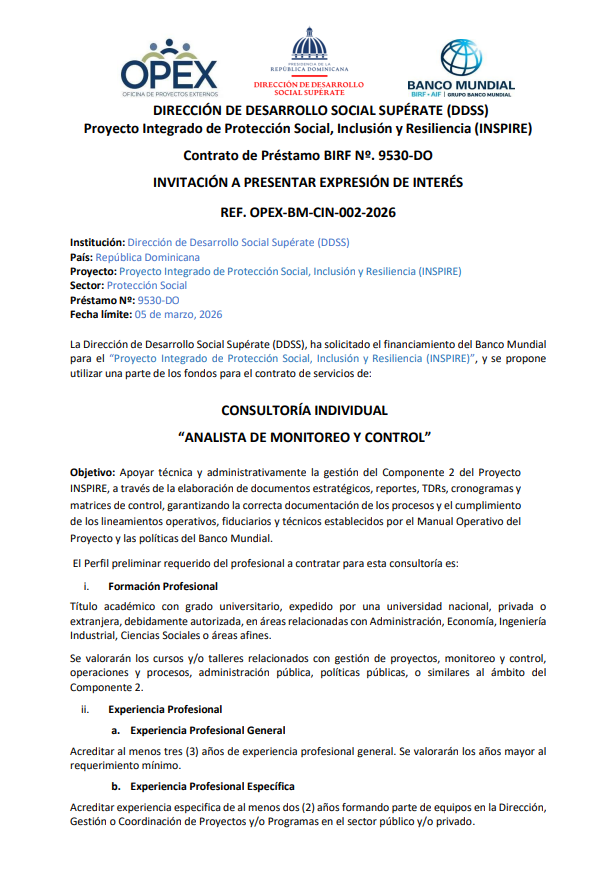 Analista de Monitoreo y Control.